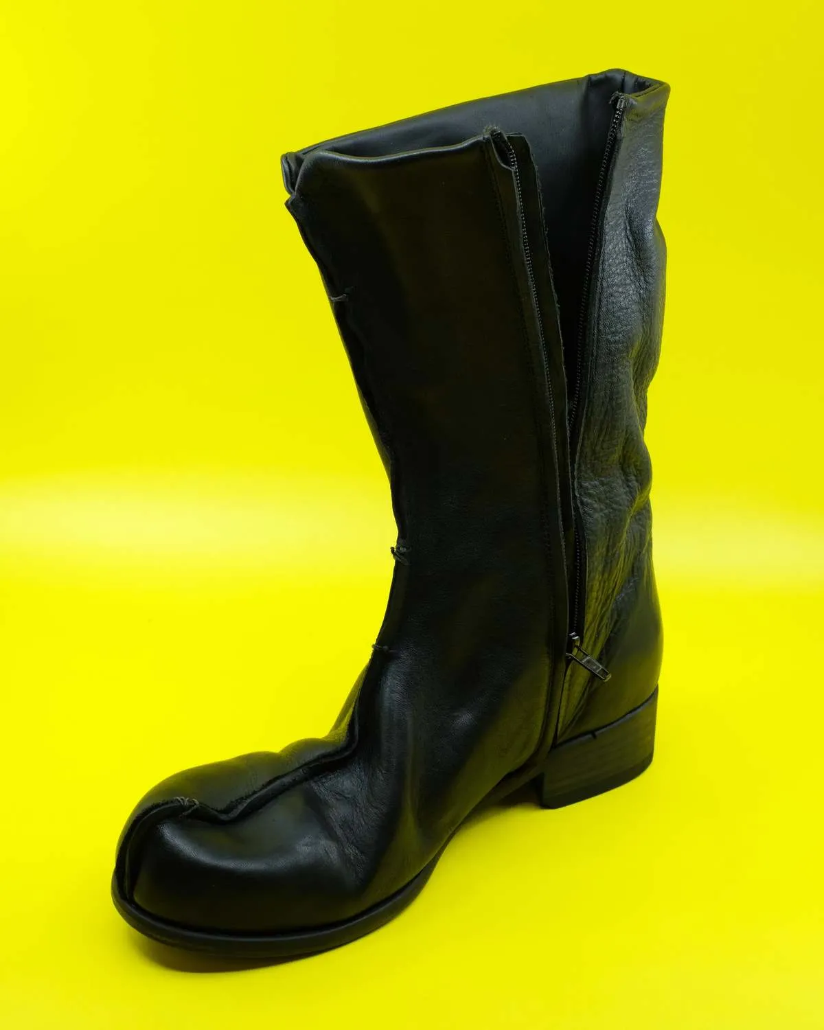 Leather Flat Boot - Black