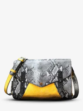 leather woman shoulder bag Grey,Yellow - L'Indispensable Python Granite Metallic Yellow | PAUL MARIUS