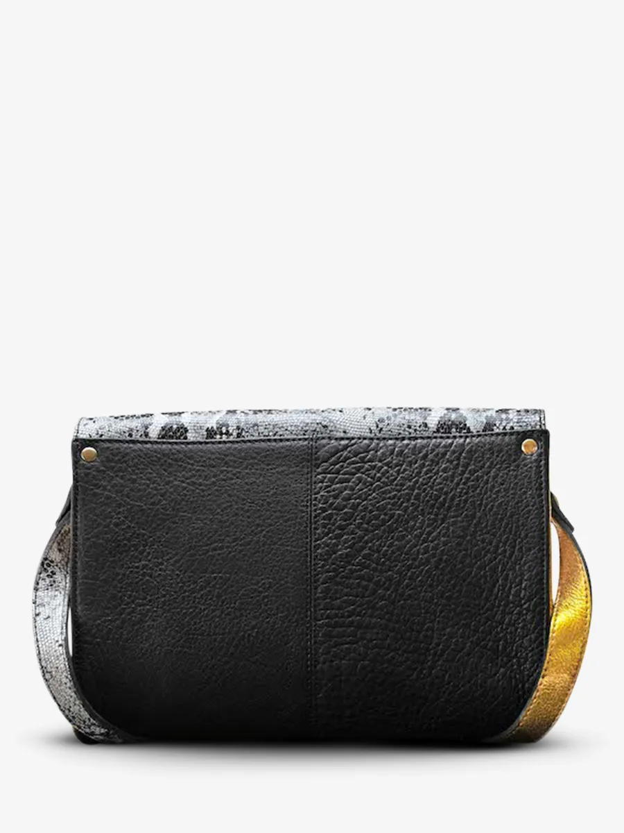 leather woman shoulder bag Grey,Yellow - L'Indispensable Python Granite Metallic Yellow | PAUL MARIUS