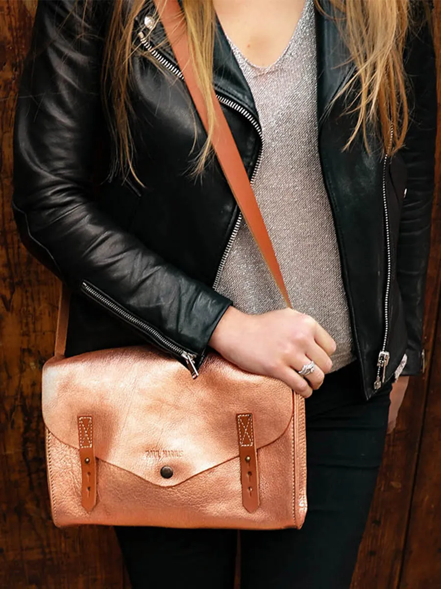 leather woman shoulder bag Pink,Gold - L'Indispensable Rose Gold | PAUL MARIUS