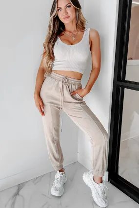 Leave You Lounging Faux Suede Joggers (Beige)