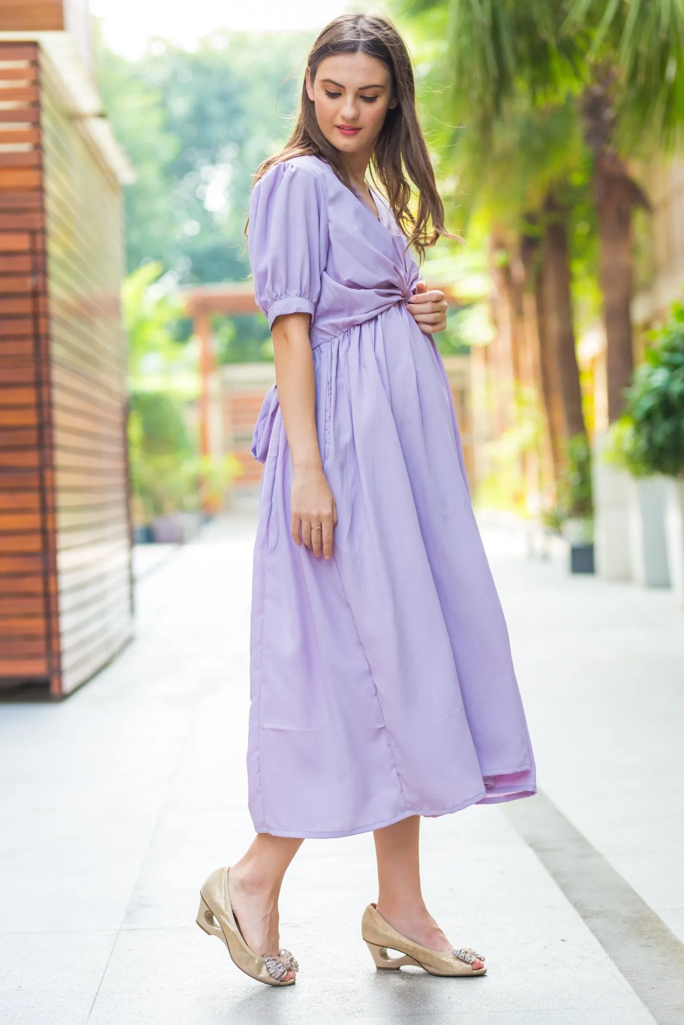 Lilac Front Knot Maternity Dress