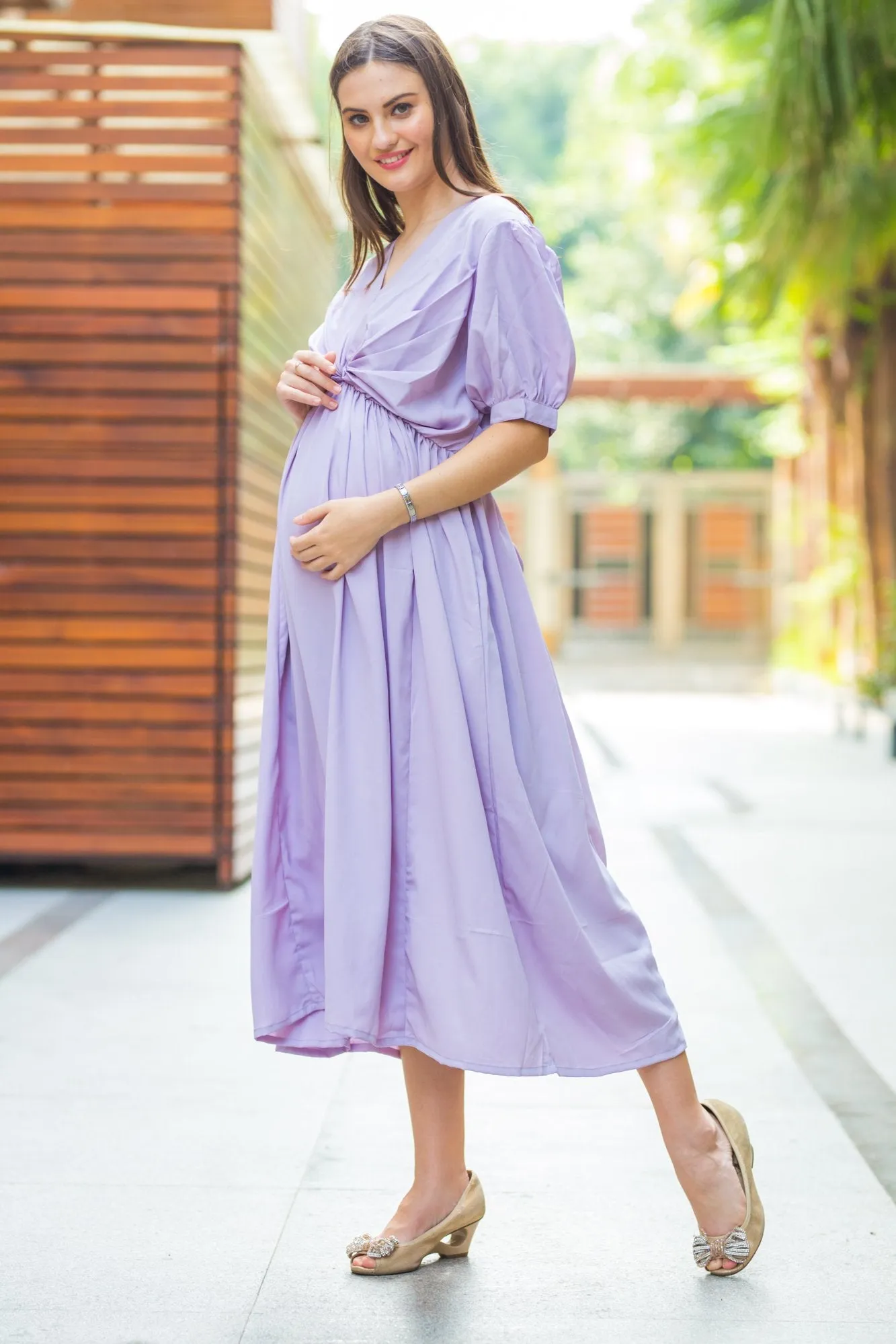 Lilac Front Knot Maternity Dress