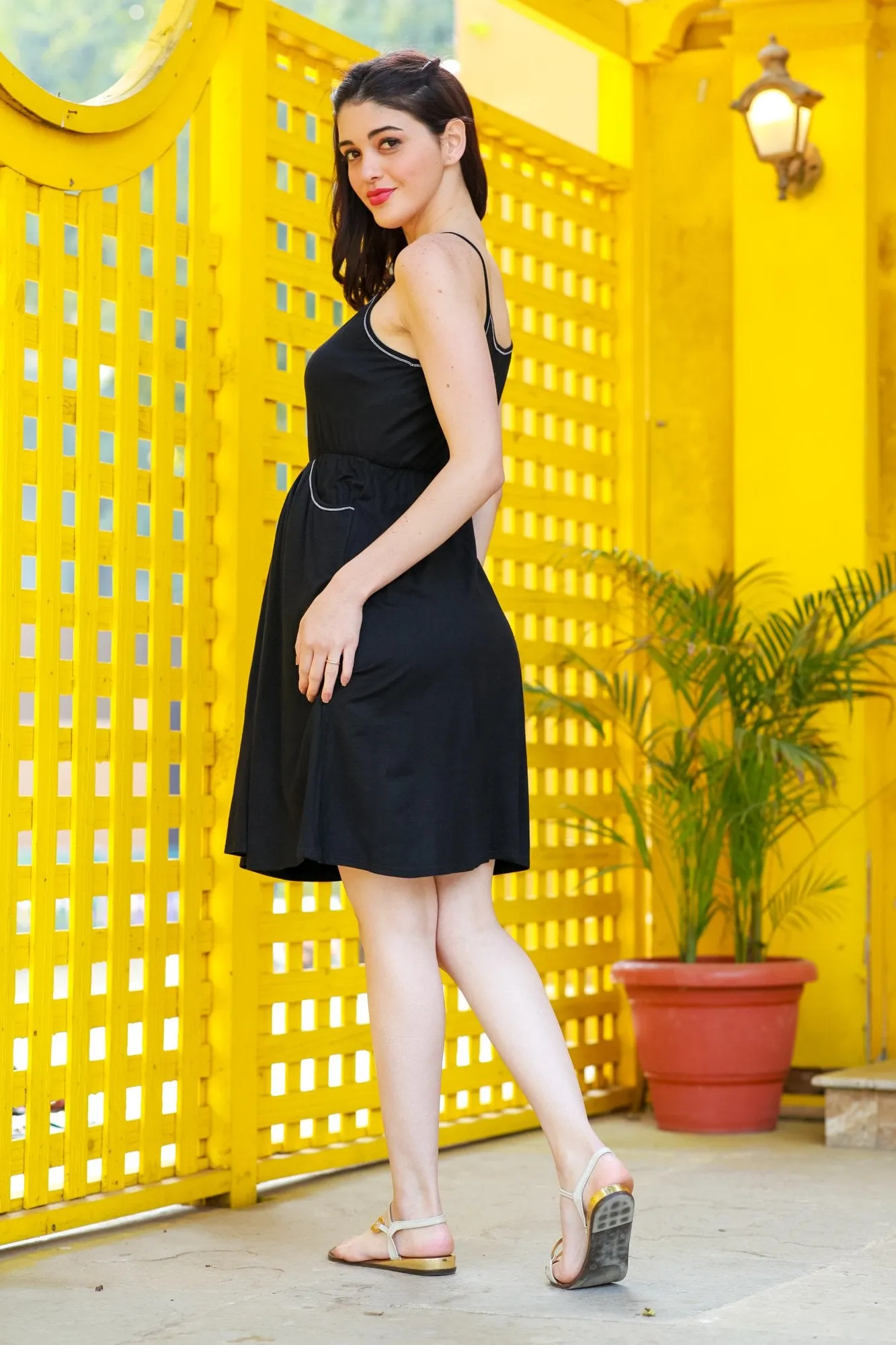 Little Black Pocket Maternity Night Dress