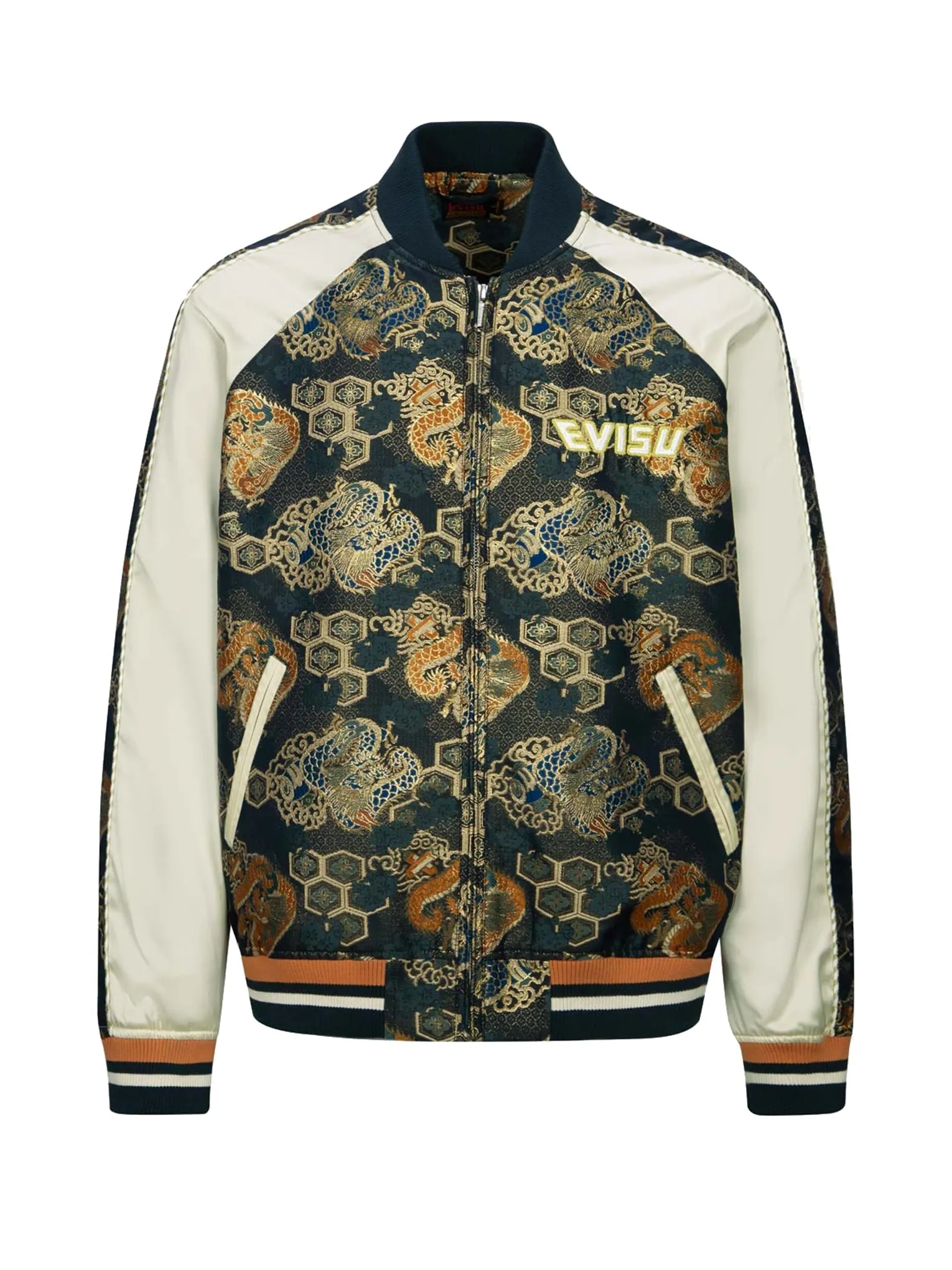 Logo Embroidery Brocade Fabric-blocking Loose Fit Jacket