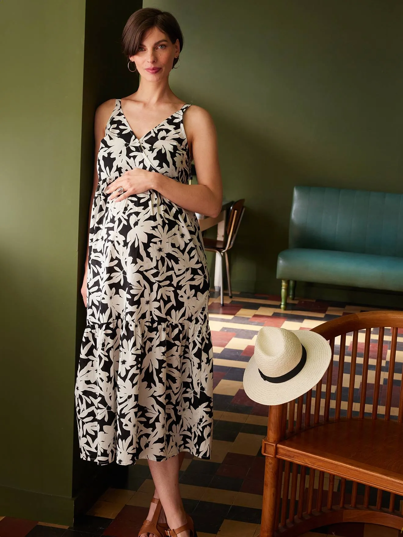 Long Dress with Straps, for Maternity - green