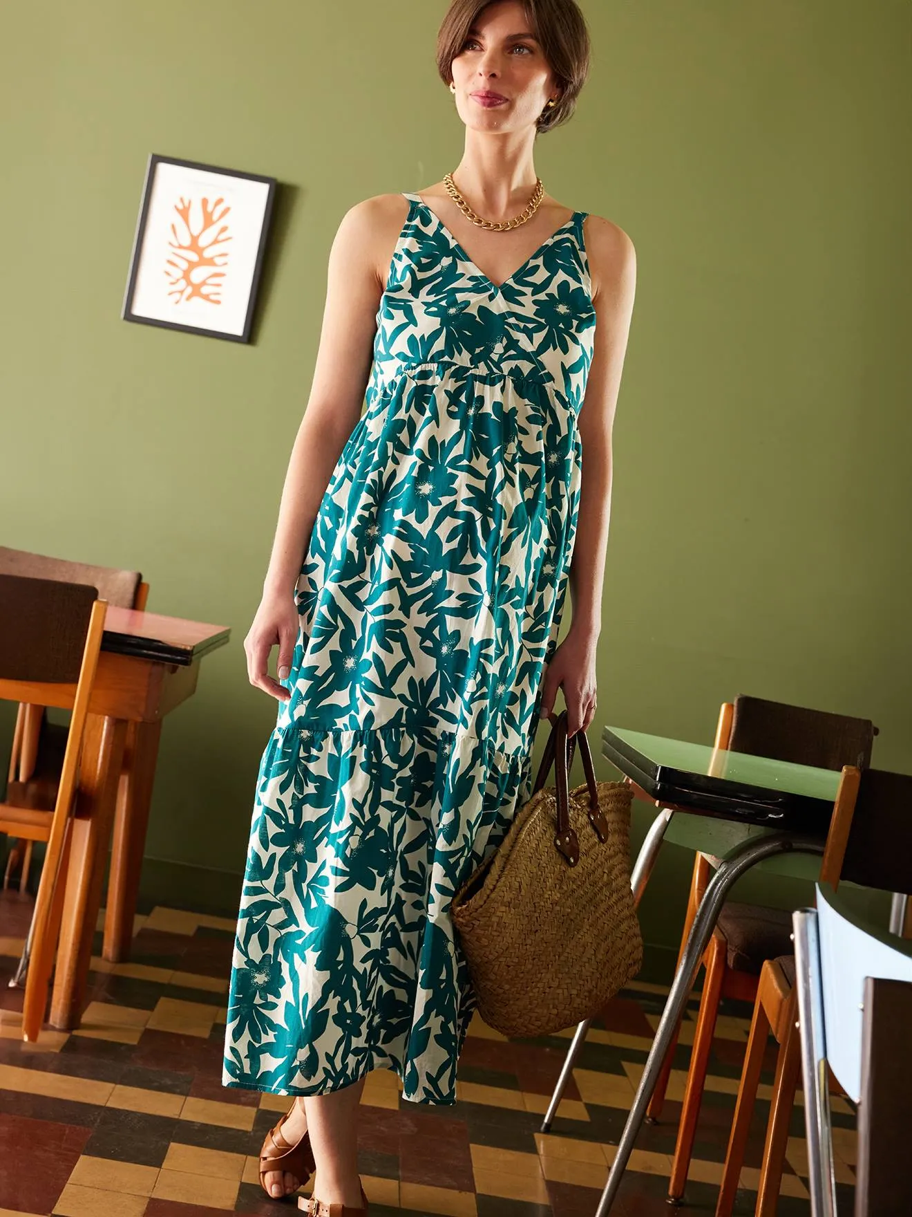 Long Dress with Straps, for Maternity - green