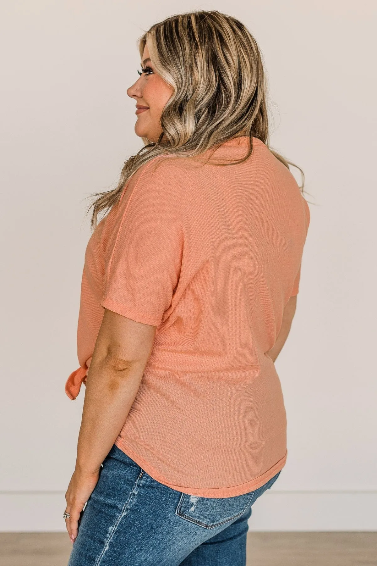 Looking Good Thermal Short Sleeve Top- Coral