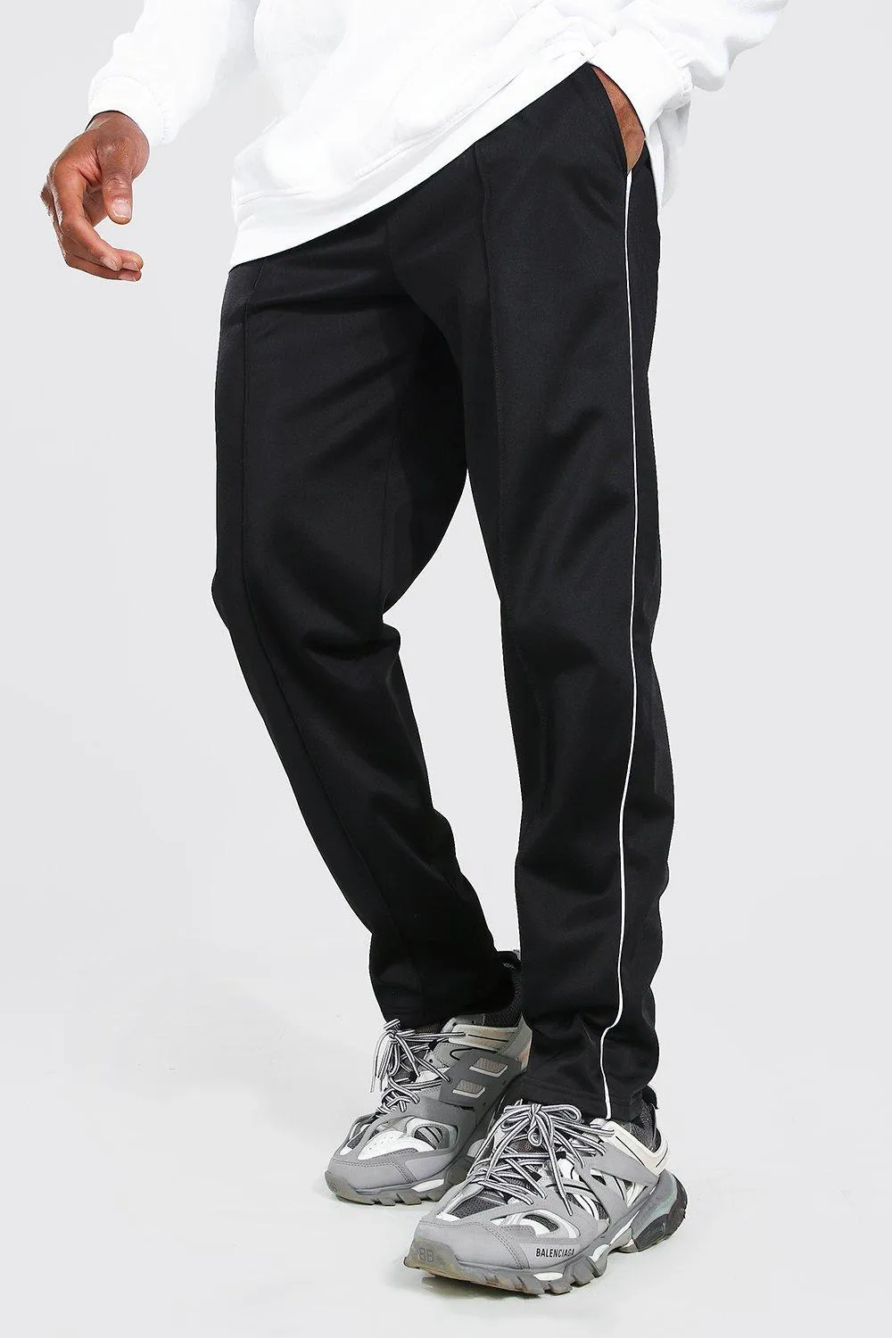 Loose Fit Pintuck Tricot Joggers With Side Piping