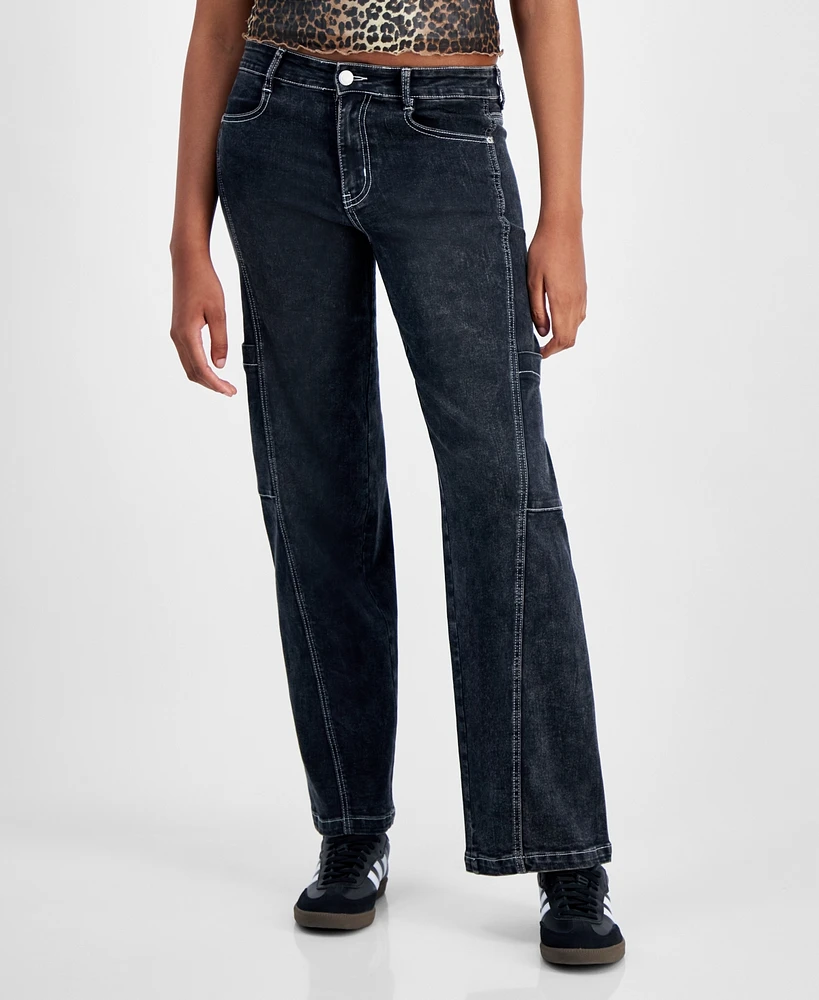 Macy's Dollhouse Juniors' Mid-Rise Wide-Leg Cargo Jeans