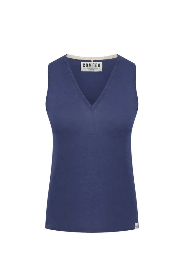 MALA Organic Linen Knit Vest - Blue