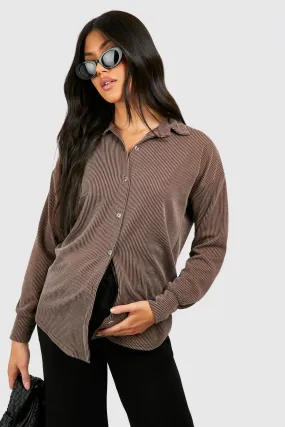 Maternity Acid Wash Ribbed Oversized Shirt