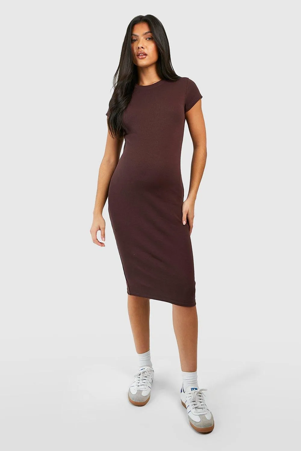 Maternity Basic Cap Sleeve Bodycon Midi Dress