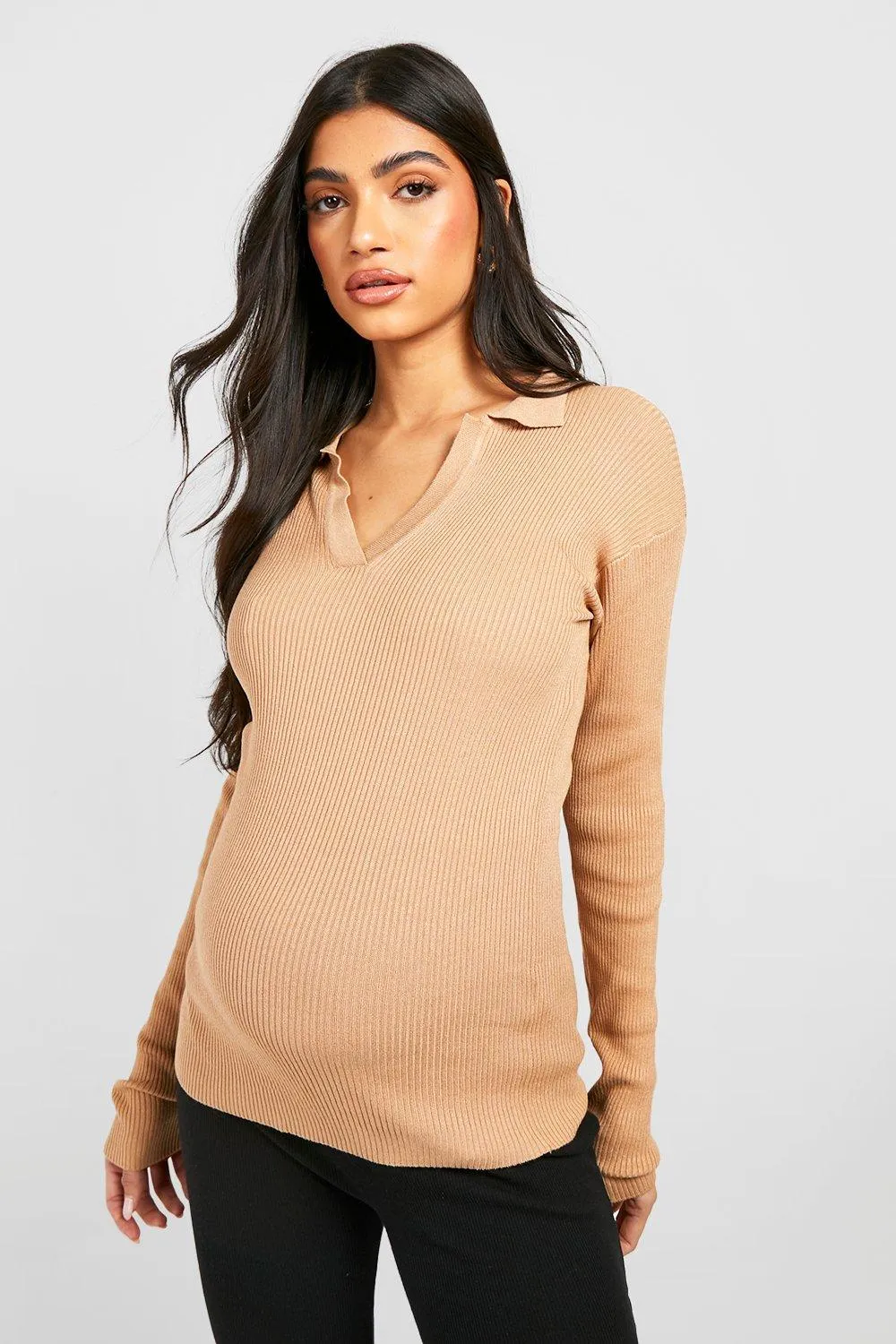 Maternity Collared Rib Knit Top