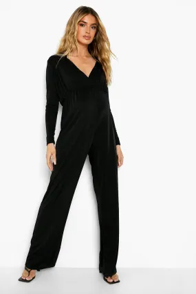 Maternity Collared Wide Leg Jumpsuit