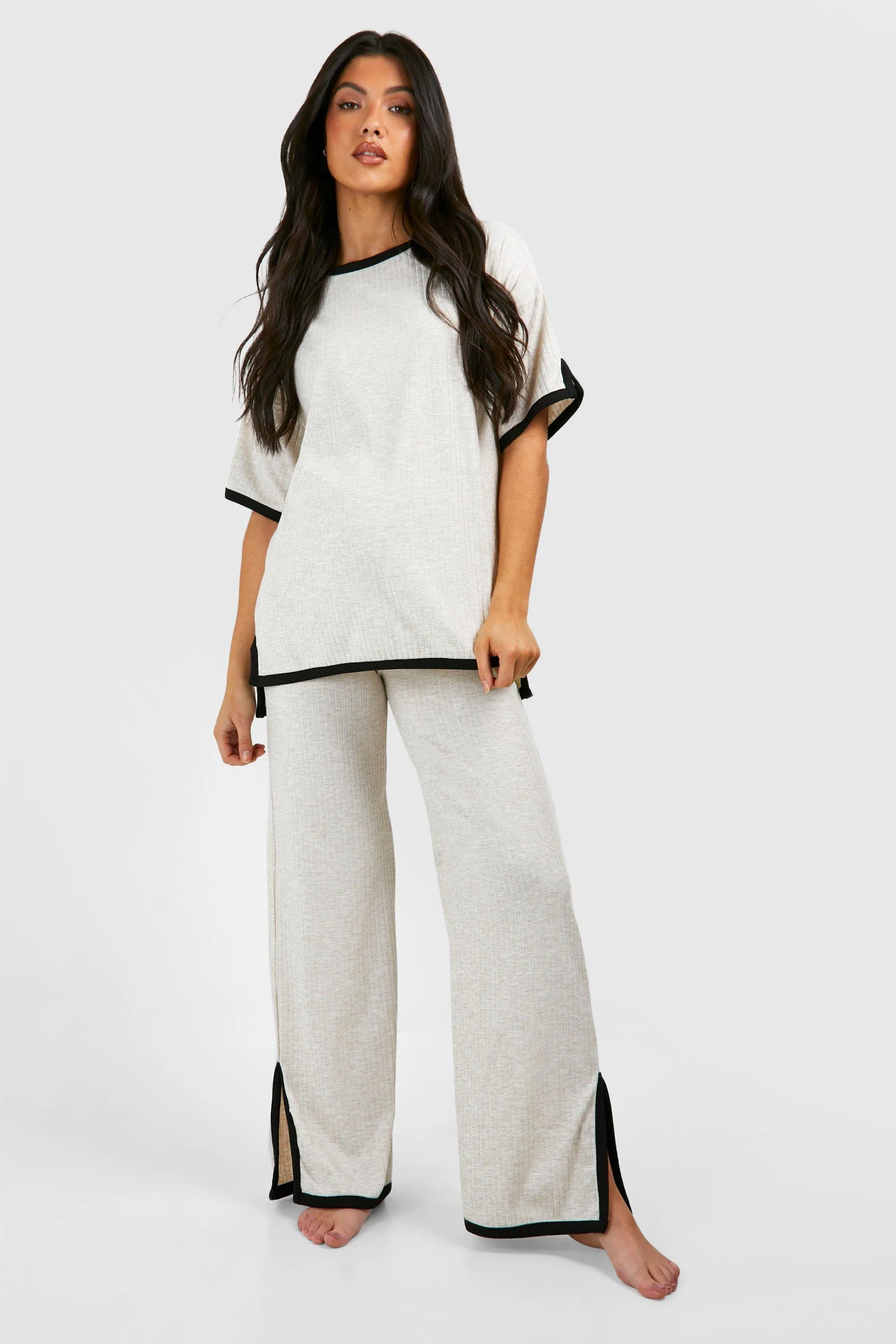 Maternity Contrast Binding Rib Loungewear Set