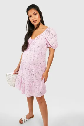 Maternity Eyelet Tiered Smock Dress