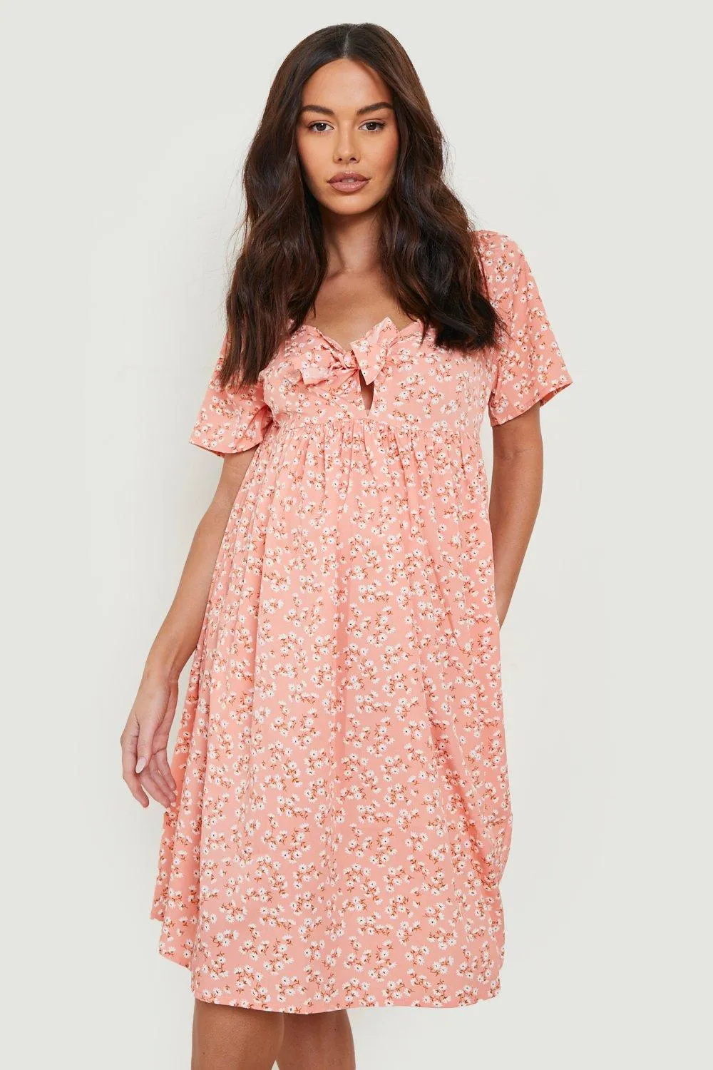 Maternity Floral Tie Front Smock Dress