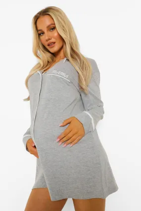 Maternity Jersey Knit Button Embroidered Nightgown