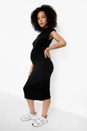 Maternity Knit High Neck Midi Dress