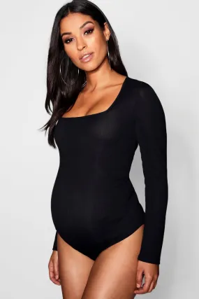 Maternity Long Sleeve Rib Square Neck Bodysuit