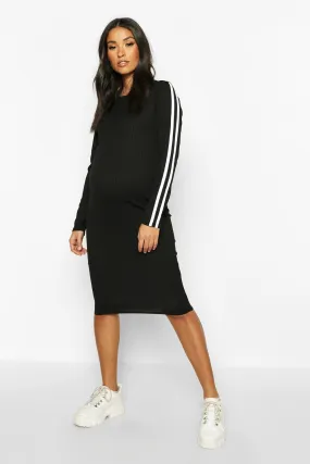 Maternity Long Sleeve Stripe Rib Bodycon Dress