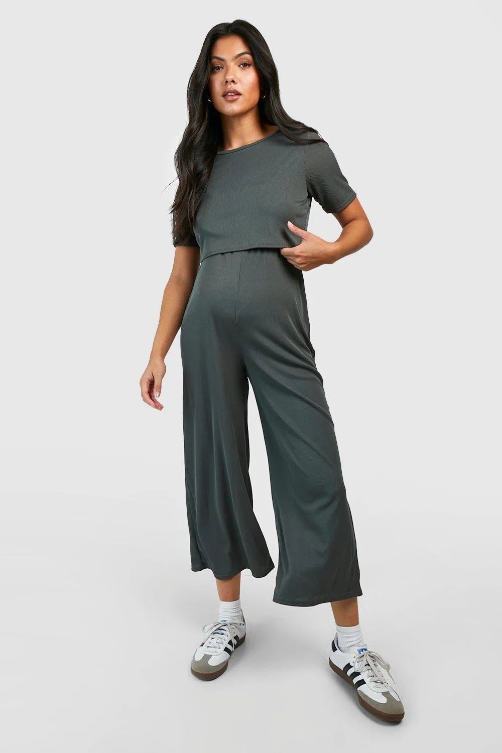 Maternity Nursing Rib Culotte Jumpsuit