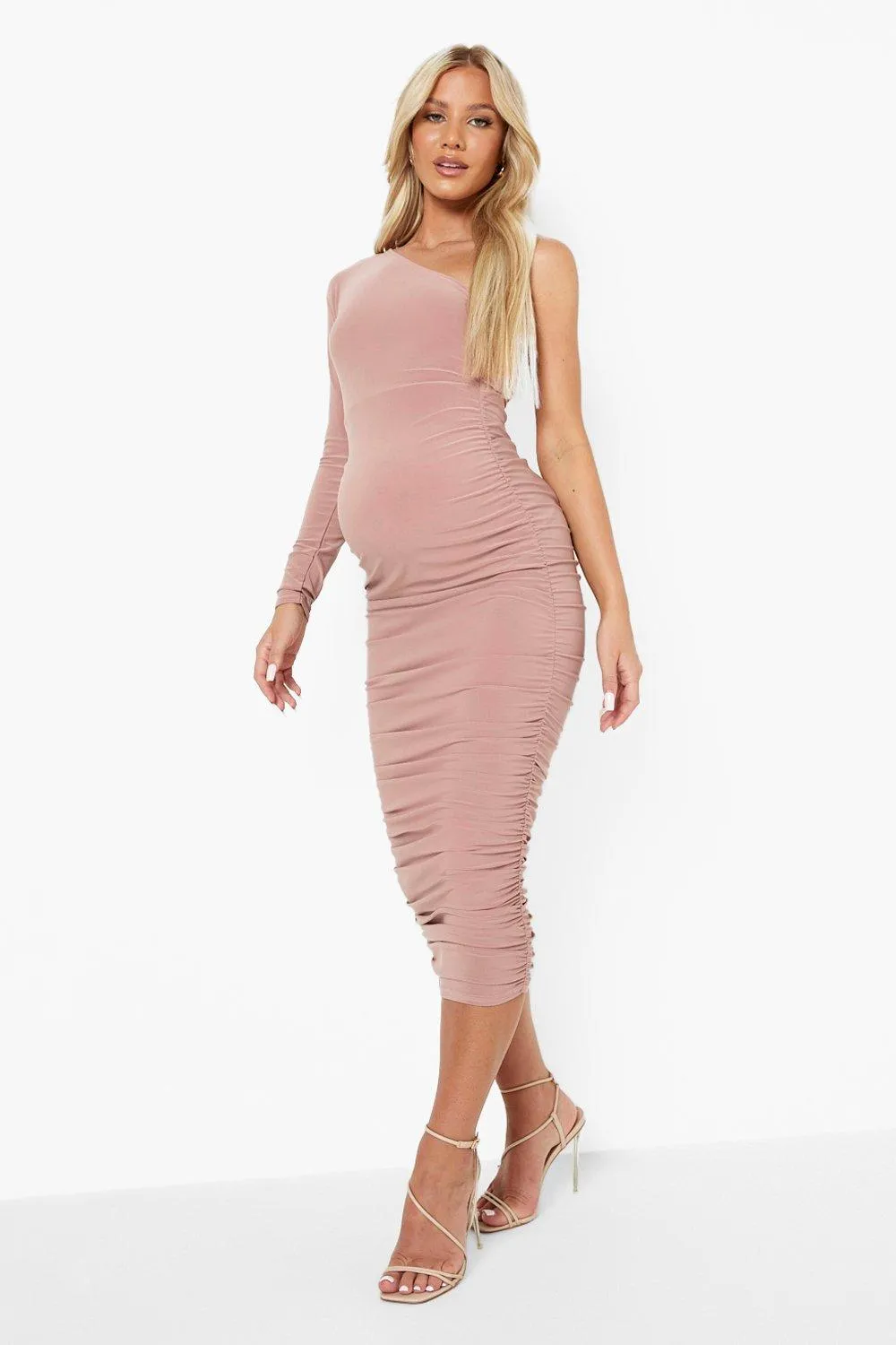 Maternity One Shoulder Ruched Midi Dress