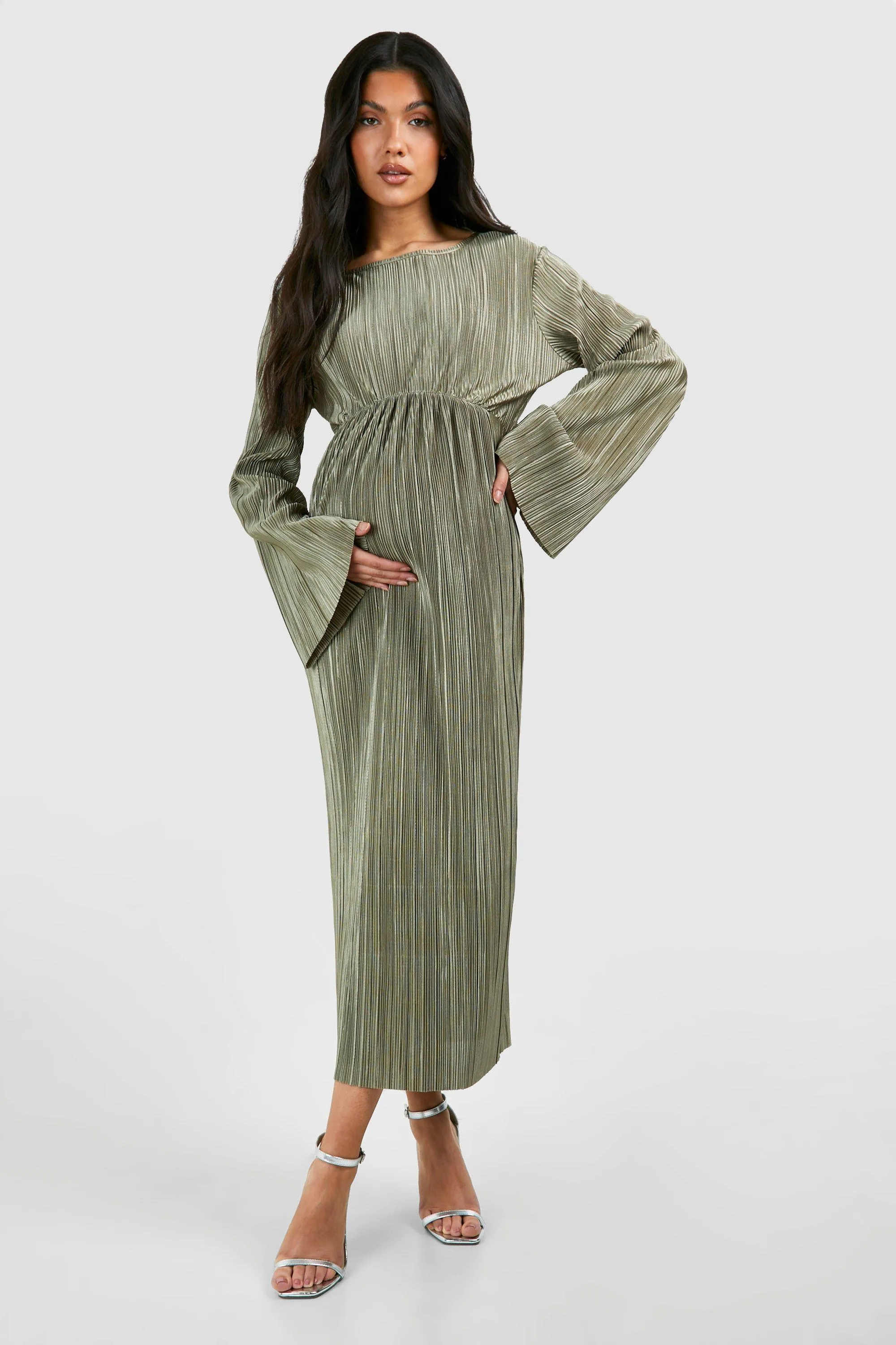 Maternity Plisse Batwing Midi Dress