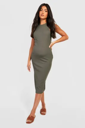 Maternity Rib Racer Neck Midi Dress