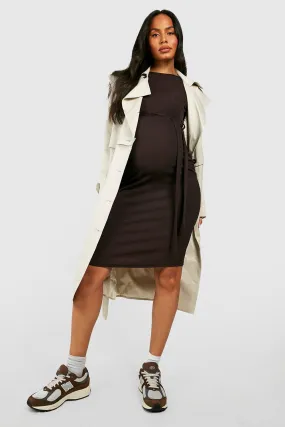 Maternity Rib Tie Waist Midi Dress