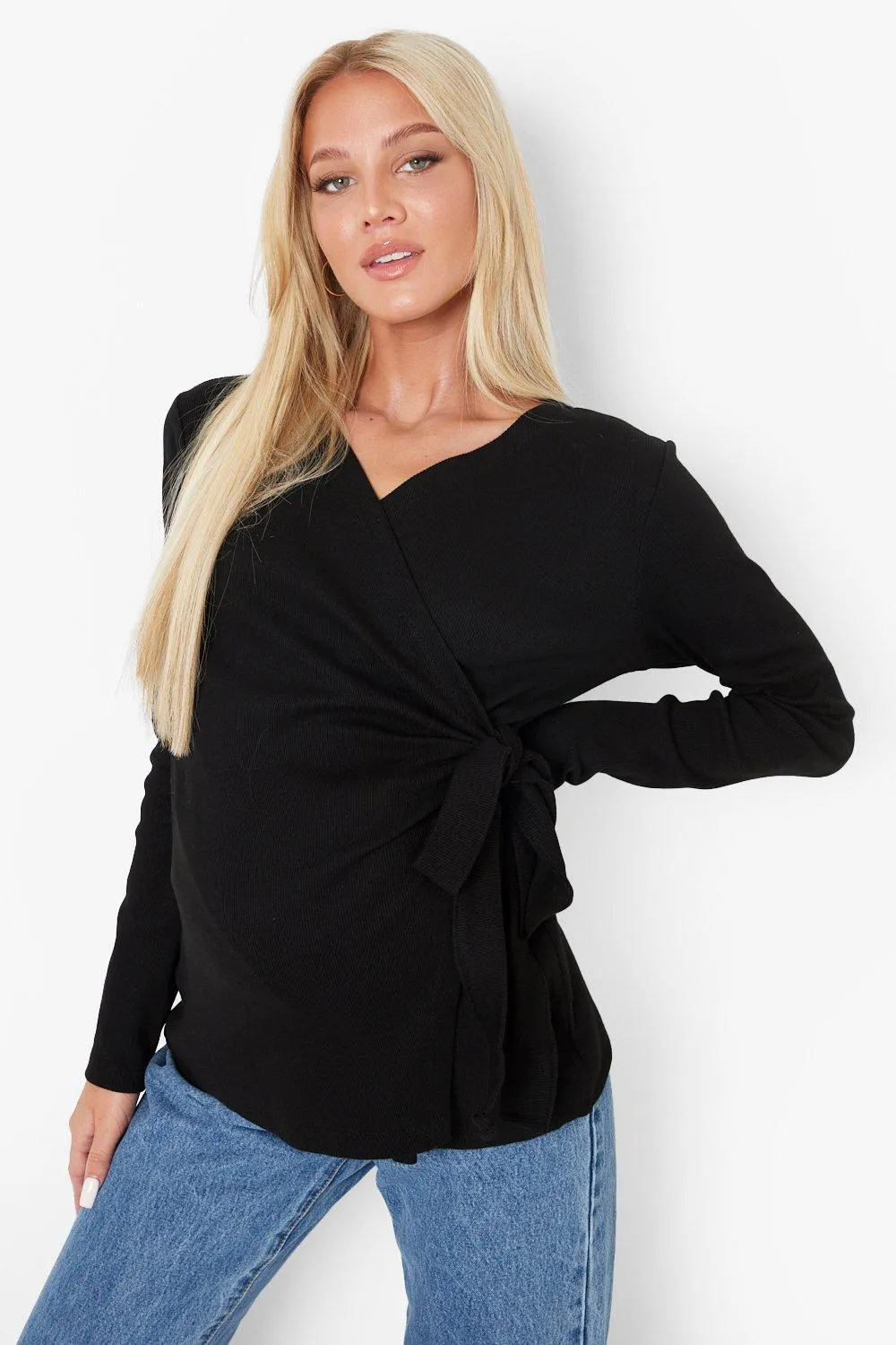 Maternity Rib Wrap Tie Waist Top