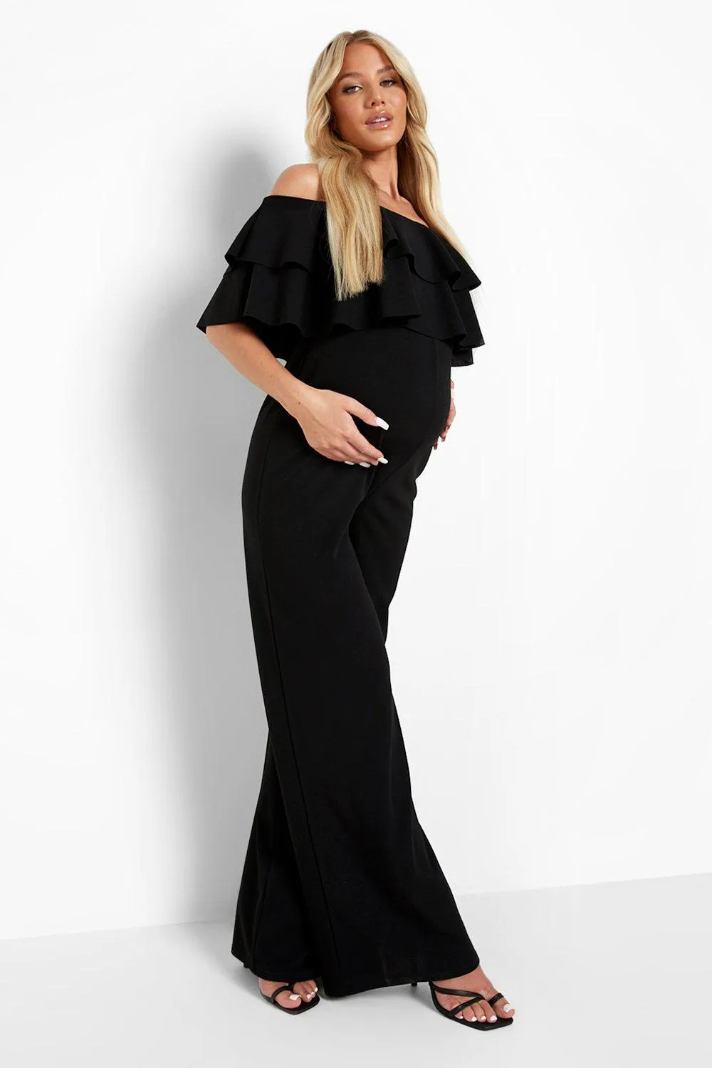 Maternity Ruffle Off The Shoulder Jumpsuit