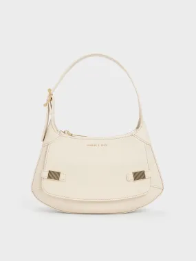 Metallic-Accent Curved Shoulder Bag - Chalk