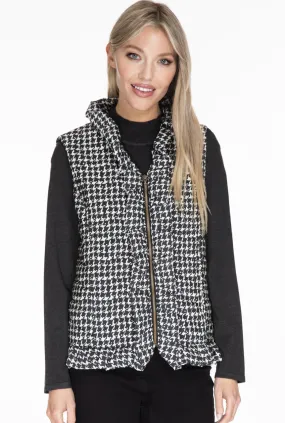 MULTIPLES RUFFLE TRIM HOUNDSTOOTH  NYLON VEST