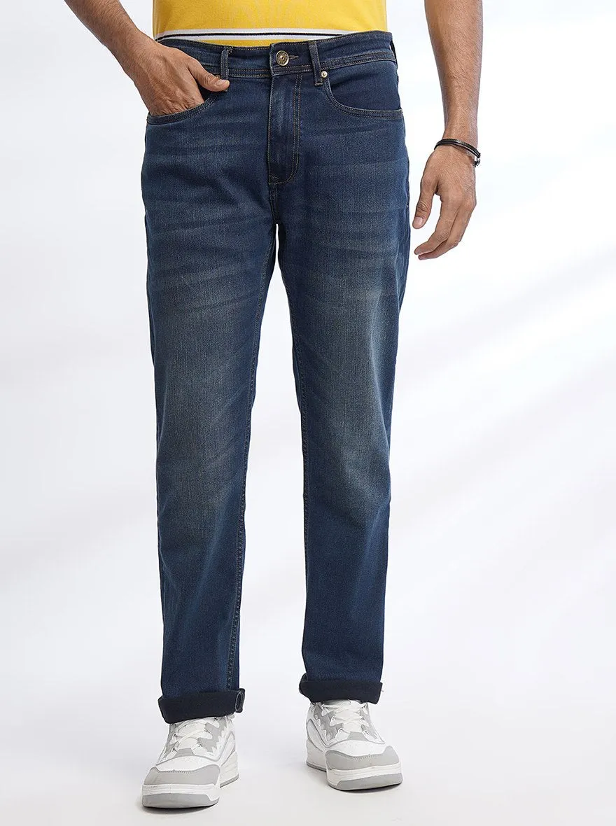 Navy Blue Washed Straight Fit Jeans | JadeBlue