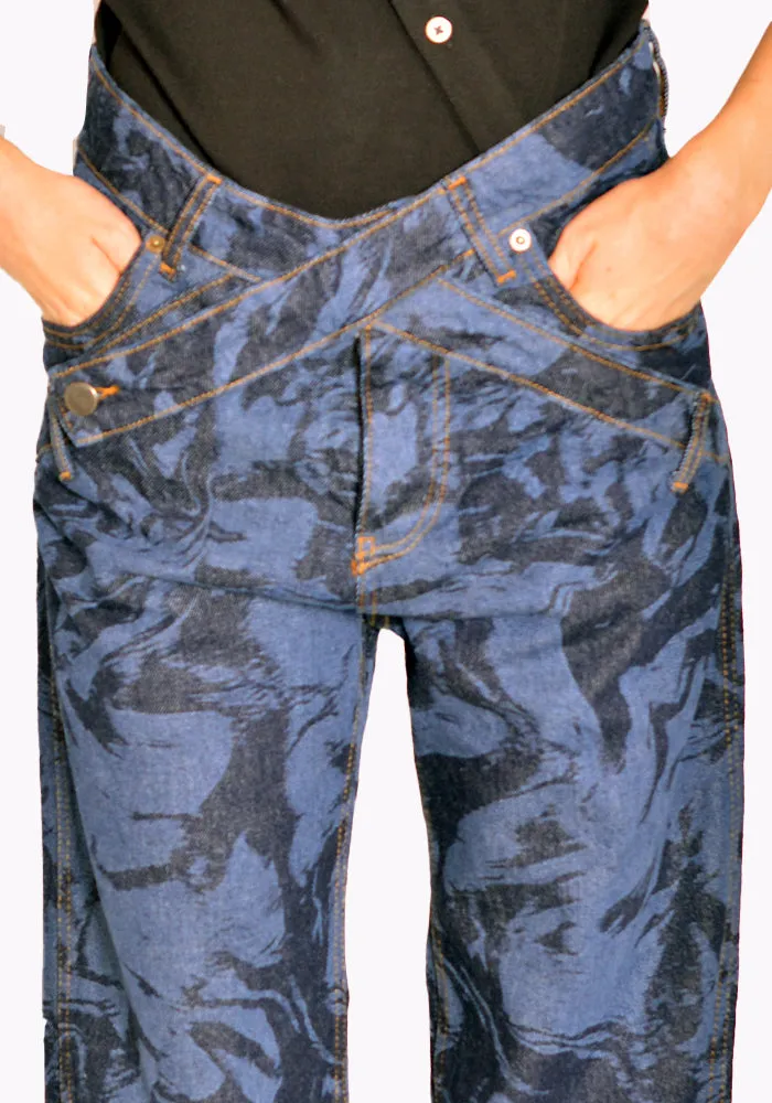 NINAMOUNAH T_04 PANDA DENIM TROUSERS LASER BLEACH INDIGO