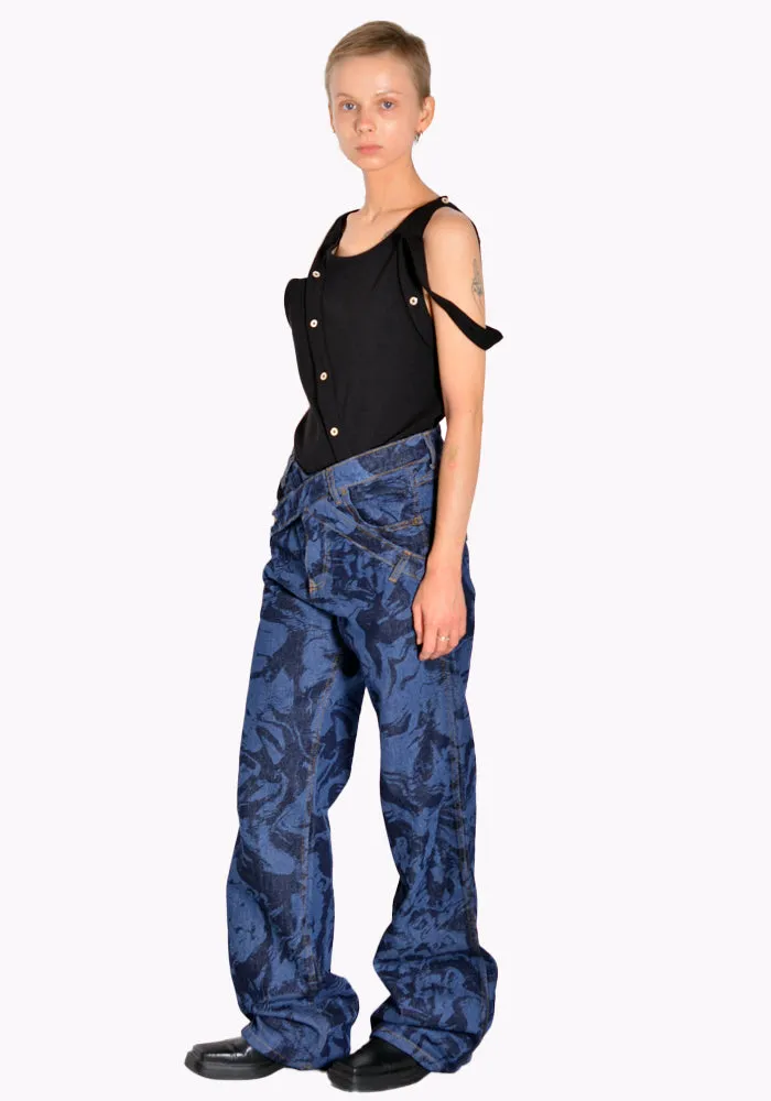 NINAMOUNAH T_04 PANDA DENIM TROUSERS LASER BLEACH INDIGO