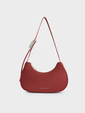 Nylon Curved Metallic-Accent Shoulder Bag - Red