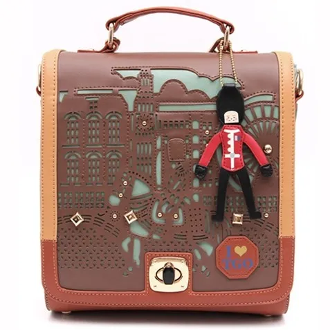 Orange Laser Cut Hollow Out Pony Soldier Fairy Tale Pattern Vintage School Backpack