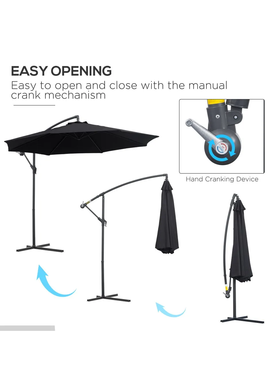 Outsunny Garden Cantilever Parasol Patio Banana Umbrella (3m)