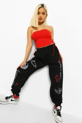 Petite Graffiti Print Oversized Joggers