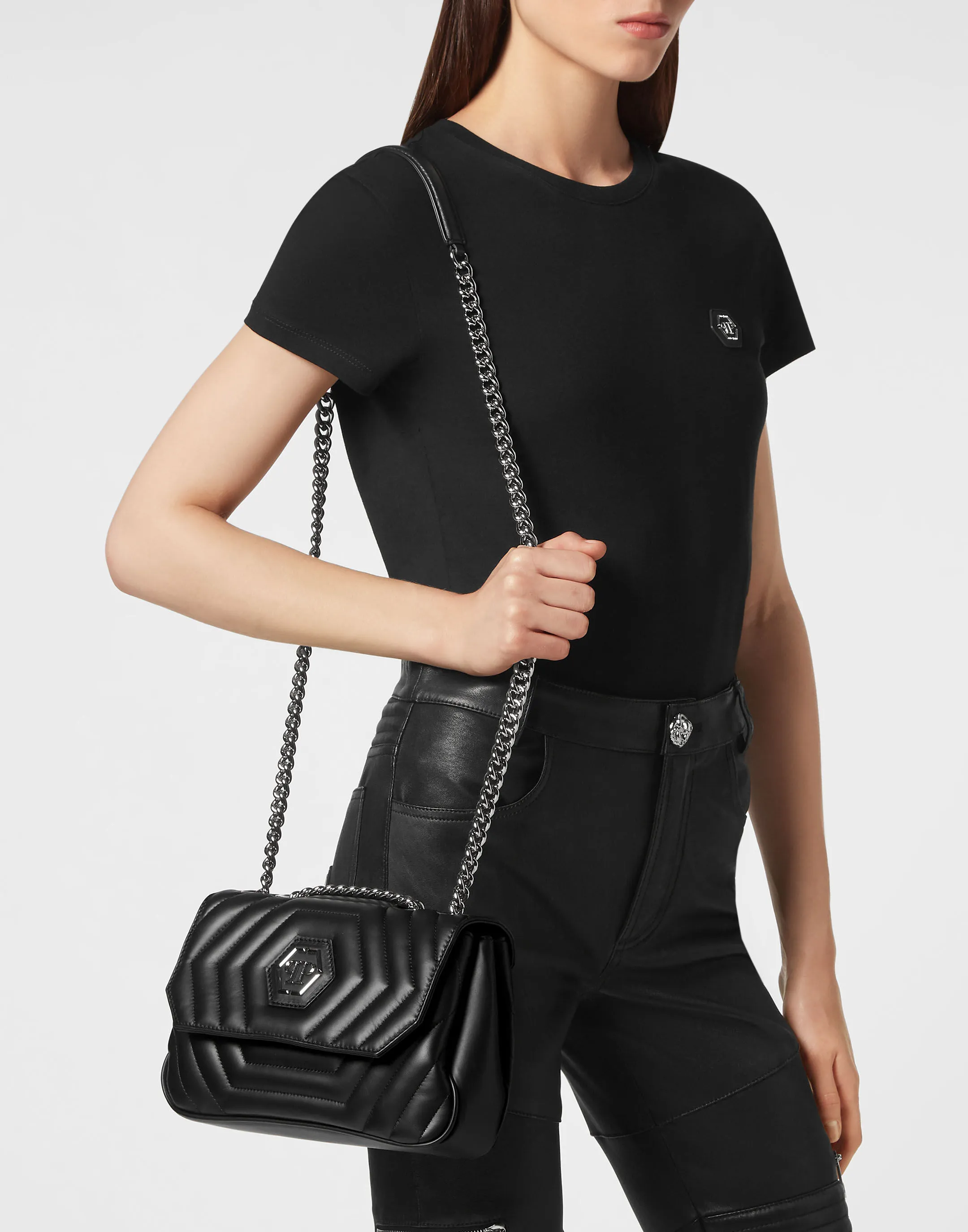 PHILIPP PLEIN Nappa Shoulder Bag Hexagon