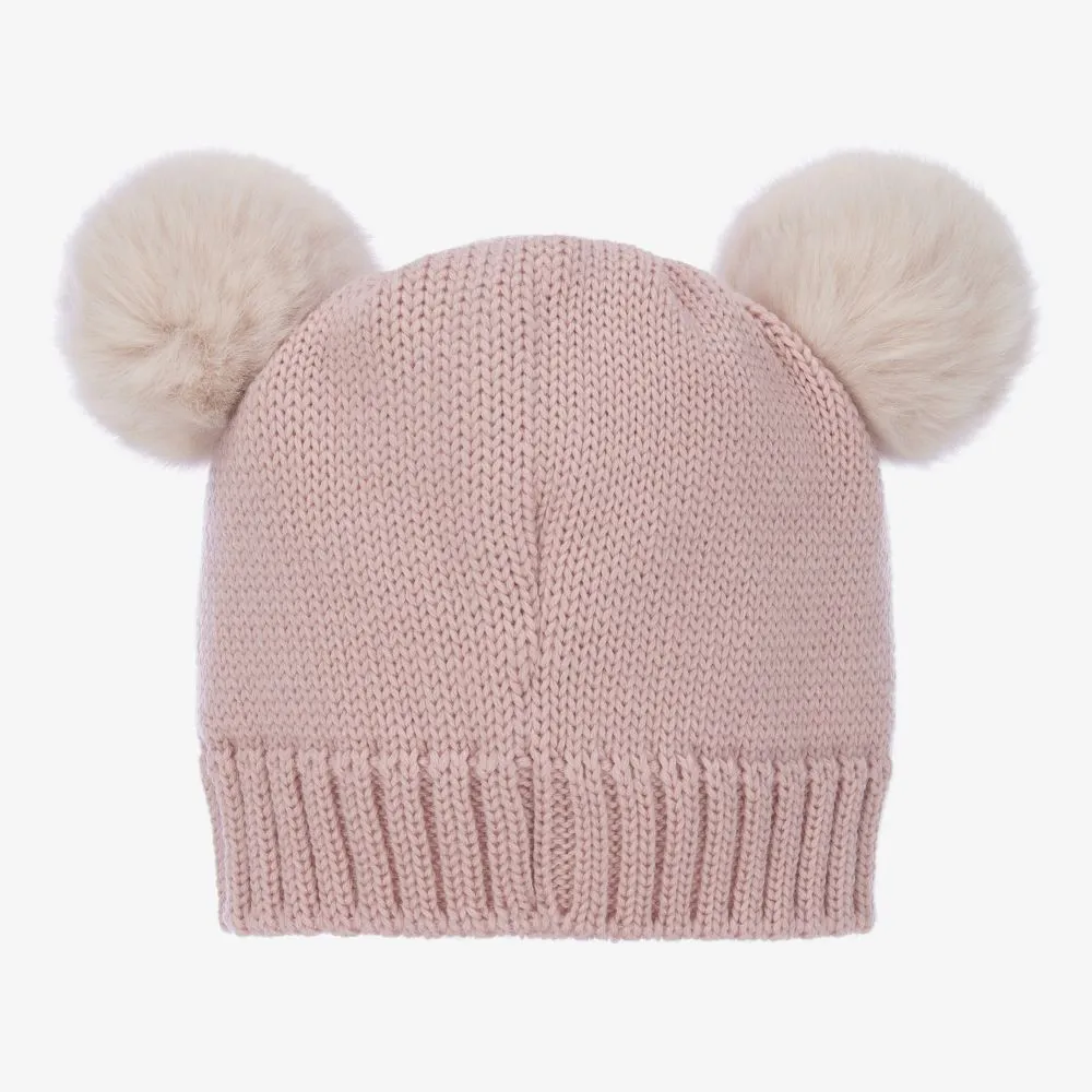 Pink Knitted Wool Pom-Pom Hat