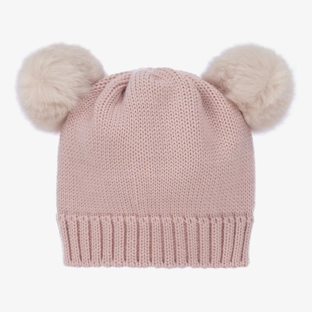 Pink Knitted Wool Pom-Pom Hat