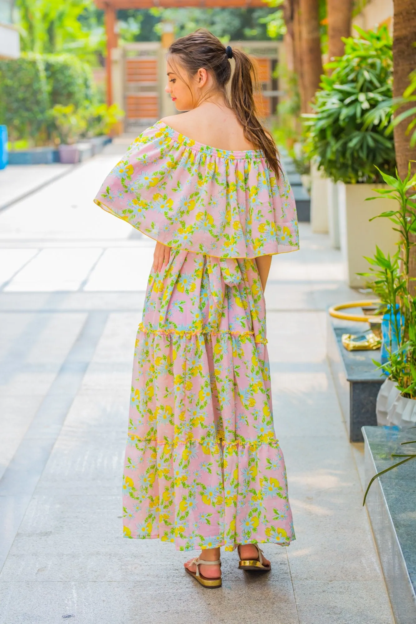 Pink Mint Off-Shoulder Maternity Maxi Dress