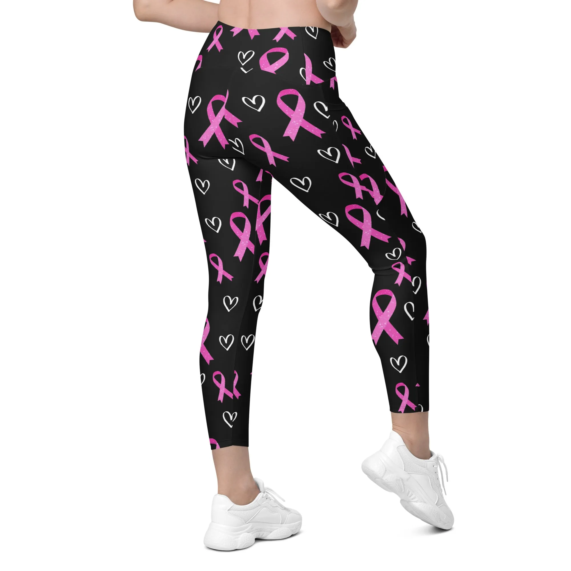 Pink Ribbon Crossover Leggings With Pockets