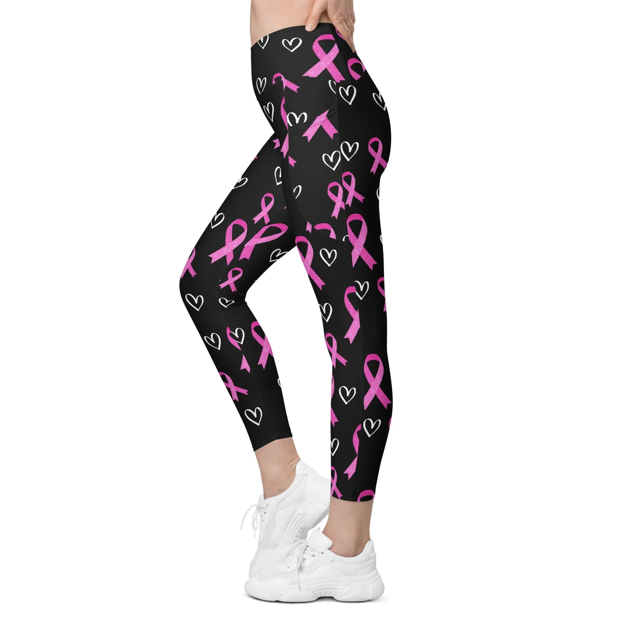 Pink Ribbon Crossover Leggings With Pockets