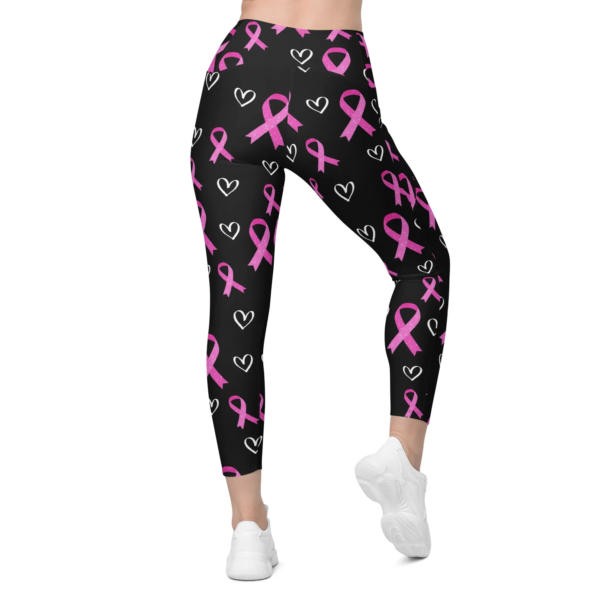 Pink Ribbon Crossover Leggings With Pockets