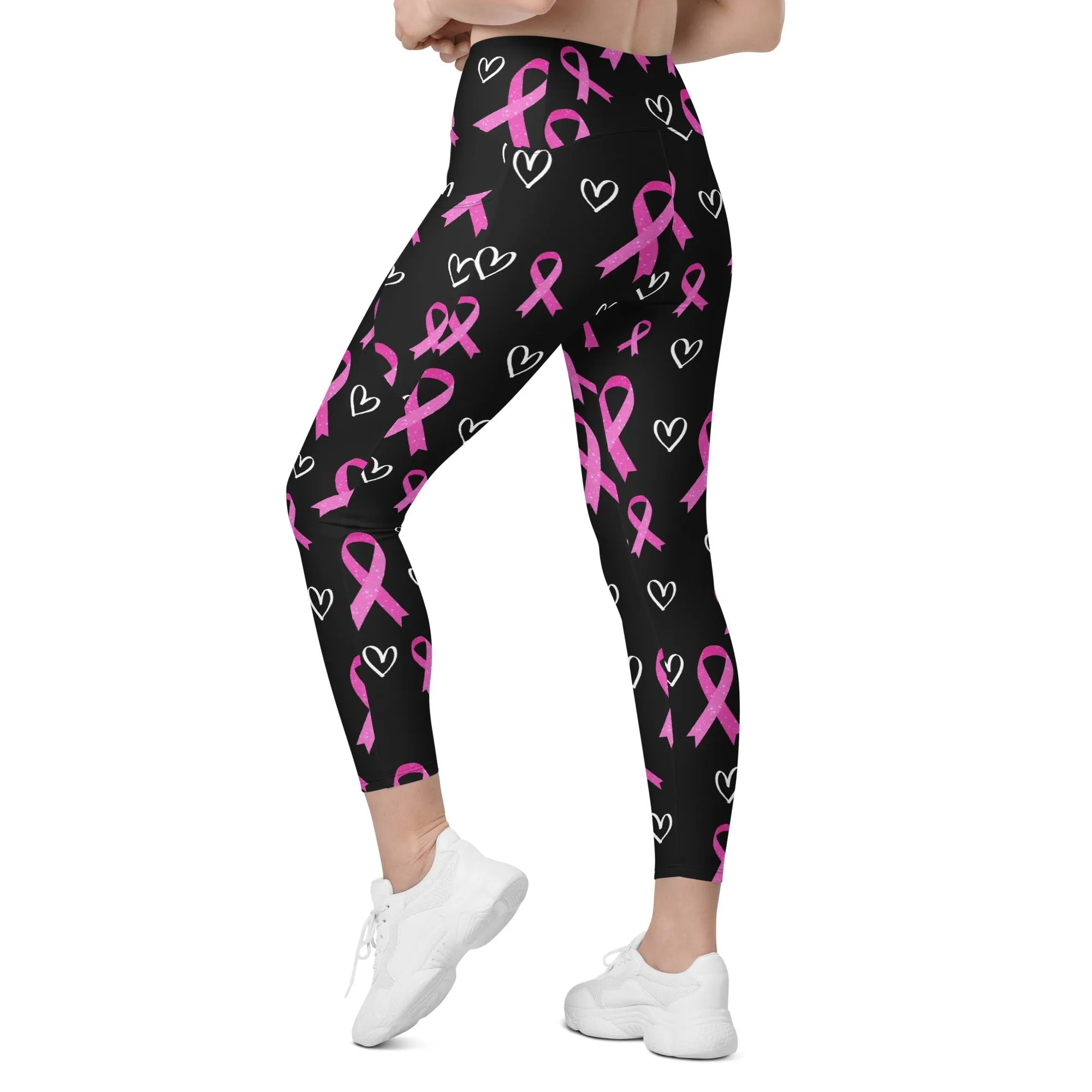 Pink Ribbon Crossover Leggings With Pockets